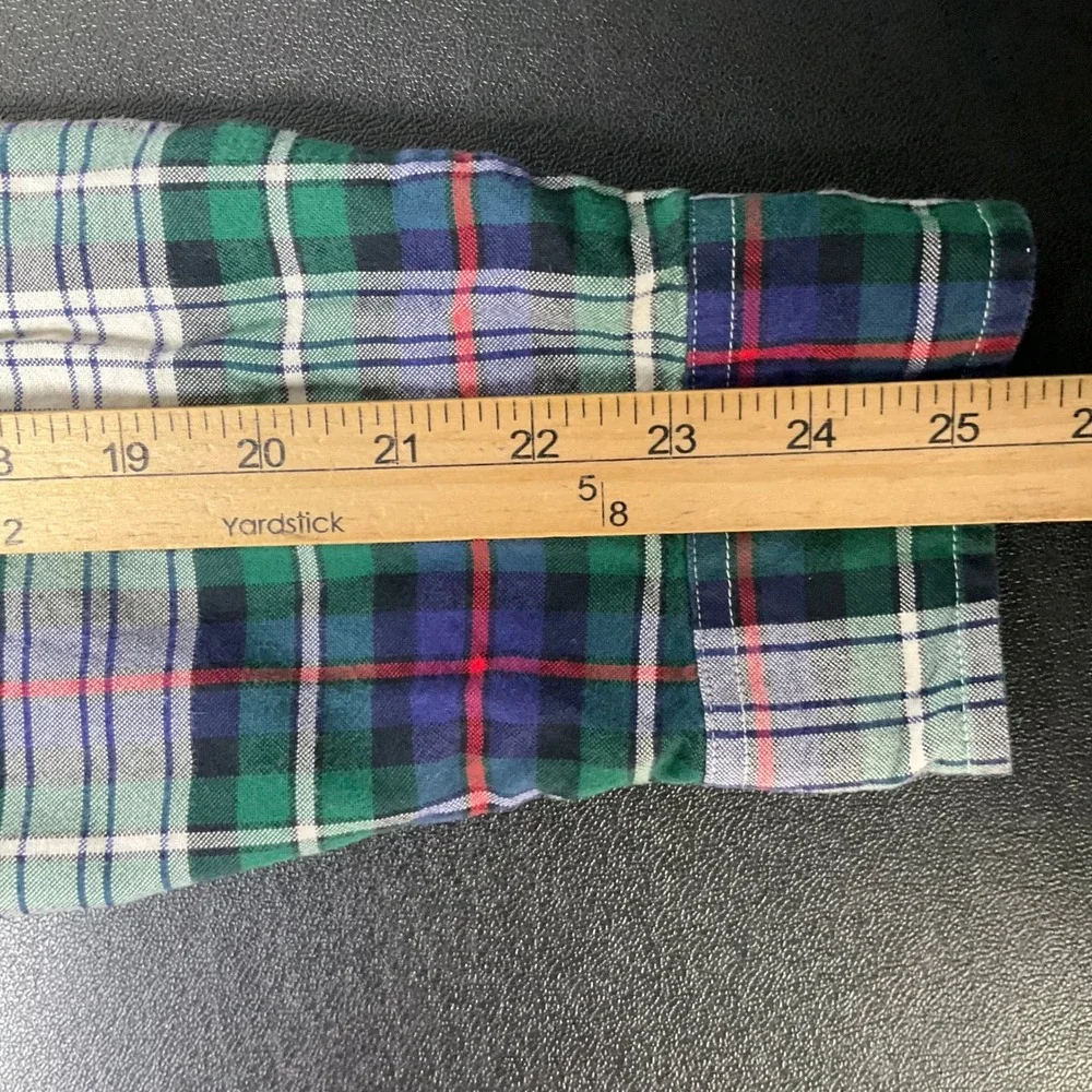 J.Crew Oxford Shirt Mens Sz L Green Cotton Slim Fit Tartan Plaid Button Down - Picture 6 of 8